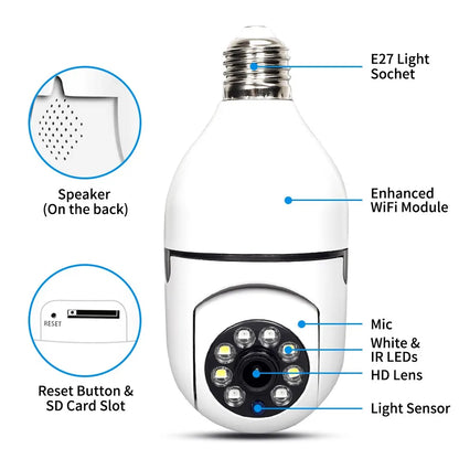 E27 Bulb WiFi Camera 4X Digital Zoom